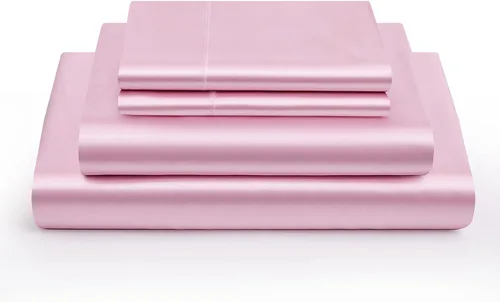 Vista 4 de Seda satinada suave de tamaño King (juego de ropa de cama de 5 piezas, muchos más colores), seda satinada rosa, edredón, juego de sábanas, sábana
