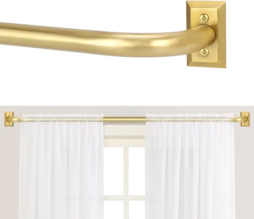 Vista 26 de TANGWIN Barras de cortina doradas envolventes para ventanas de 28 a 48: Barra de cortina oscurecedora ajustable de alta resistencia para habitación
