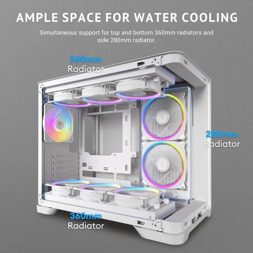 Vista 7 de Antec C5 Curve ARGB, 4 x 120mm ARGB PWM ventiladores incluidos, hasta 10 ventiladores simultáneamente, puerto Type-C 3.2 Gen 2, paneles frontales
