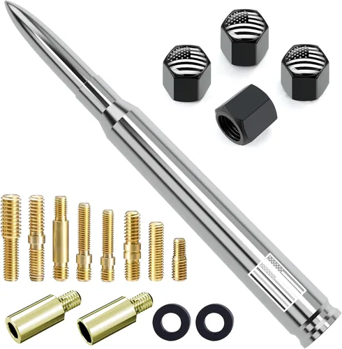 Vista 29 de Antena corta para camión de automóvil de 4 pulgadas con tapas de válvula de neumáticos, bandera estadounidense, repuesto universal para GMC Sierra