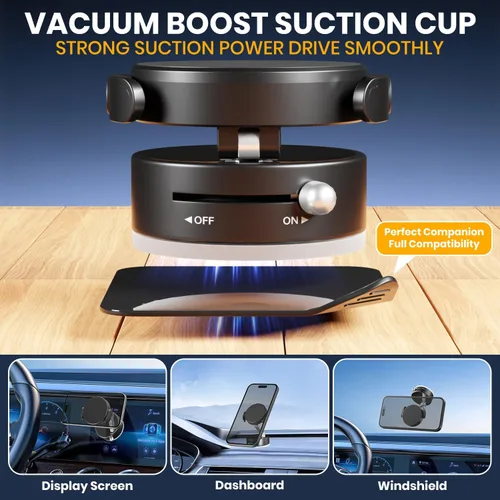 Vista 12 de Soporte magnético de vacío ajustable de 360° para teléfono, soporte magnético de succión al vacío con abrazadera, soporte de teléfono plegable