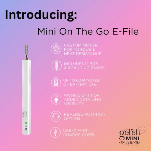 Vista 3 de Gelish MINI On The Go Electric Nail File - Lightweight, Portable Nail Drill, Shaping, Filing, Gel Removal - 12 Interchangeable Bits & 6 Sanding