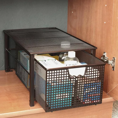 Vista 7 de Deco Brothers Cesta Deslizante Apilable Extraíble para Gabinete con Divisores, Grande, Bronce