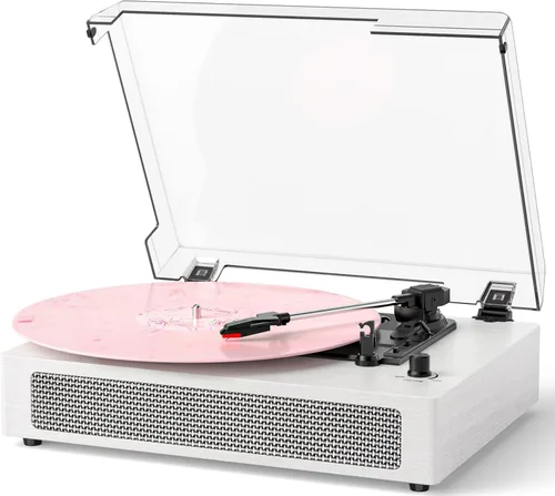 Vista 11 de Tocadiscos de vinilo Bluetooth con altavoces estéreo incorporados, transmisión por correa, tocadiscos de 3 velocidades para discos de vinilo