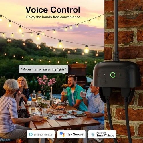 Vista 3 de GHome Smart - Enchufe inteligente para exteriores, enchufe Wi-Fi inteligente para el hogar con 2 tomas, resistencia a la intemperie IP64, compatible