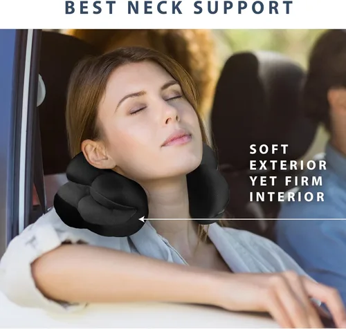 Vista 5 de Total Pillow Almohada de viaje y avión – Almohada de cuello de microcuentas – Almohada cómoda para cuello, cabeza, espalda y soporte lumbar – Cojín