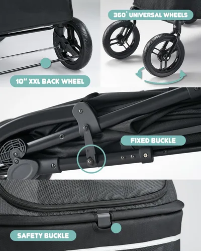 Vista 8 de Zoosky Cochecito para mascotas para perros grandes de hasta 110 libras, cochecito grande para mascotas múltiples mascotas, todo terreno con mango