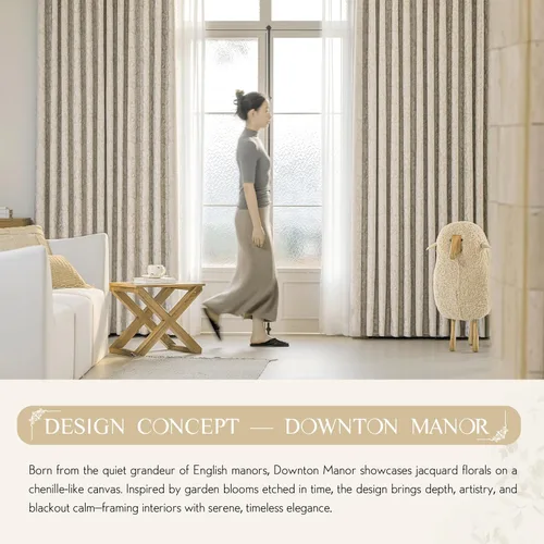 Vista 9 de Beauoop - Cortinas opacas beige con diseño floral jacquard, 2 paneles, para dormitoriosala, de felpilla, gris pardo, aislantes y a prueba de ruido