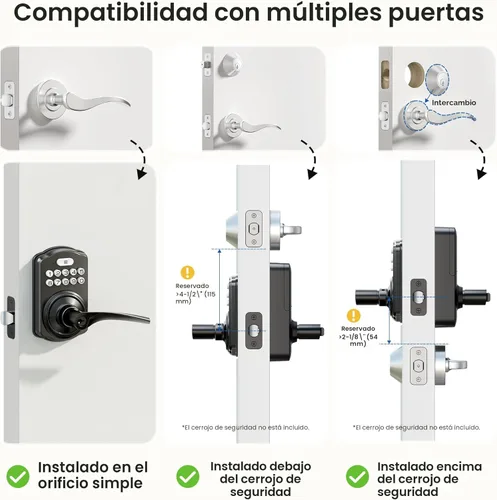Vista 9 de Veise Cerradura de puerta con teclado con asa, entrada sin llave para puerta delantera y dormitorio, cerradura electrónica con código, bloqueo Negro