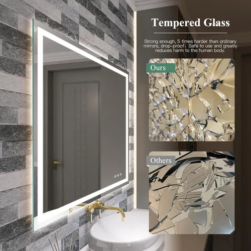 Vista 7 de SBAGNO - Espejo LED de baño con Bluetooth, 24 x 32 pulgadas, con luz regulable, espejo de tocador con 3 colores, retroiluminado + luz frontal