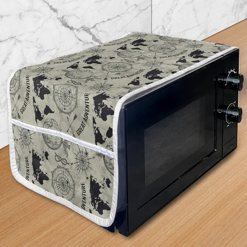 Vista 17 de Ambesonne Skeleton Microwave Oven Cover, Sugar Skulls in Dotted Rhombus Floral Ornate on Grunge Backdrop, Water Resistant Organizer with Pockets for