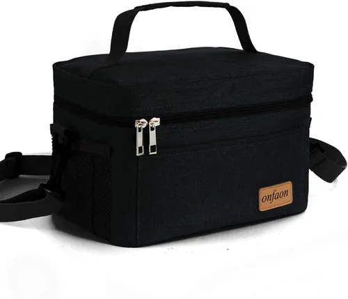 Vista 12 de Bolsa de almuerzo para hombres y mujeres, lonchera reutilizable aislada a prueba de fugas, bolsa de mano congelable con correa ajustable para el Cian