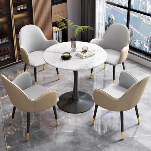 Vista 11 de YVYKFZD Office Reception Room Club Table and Chairs, Simple Round Conference Table, Coffee Table Kitchen Dining Table Set for 4, Small Negotiate