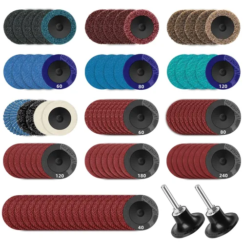 Tanzfrosch Juego de 108 discos de lijado de 2 pulgadas, disco de cambio rápido con soporte de 1/4 de pulgada, disco de acondicionamiento de