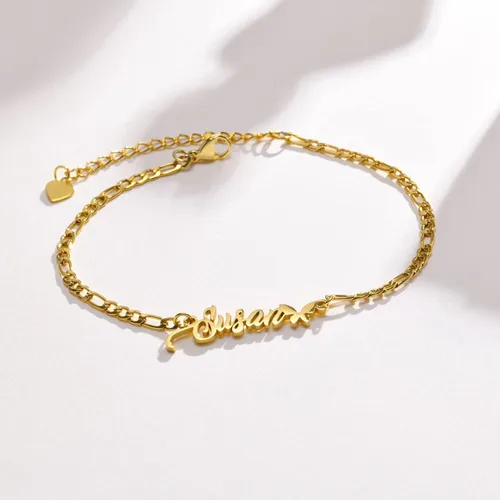 Vista 9 de VNOX Tobillera dorada para mujer, tobilleras personalizadas de acero inoxidable chapadas en oro para mujer, impermeables, con nombres