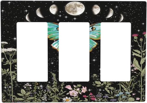 Vista 96 de Cubierta de Toma Duplex de 1 Banda Decorativa con Diseño de Puesta de Sol Abstracto y Arcoíris, Placa Frontal Eléctrica, Interruptor de Luz Único