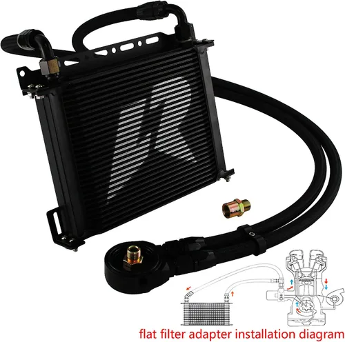 Vista 3 de Transmisión universal del motor de aluminio AN10 30 hileras kit de enfriador de aceite con soporte + manguera adaptadora+kit de ventilador de 7