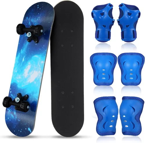 Vista 30 de Honoson Juego de 7 piezas de rodilleras, coderas y muñequeras para patinetas para principiantes y niños pequeños