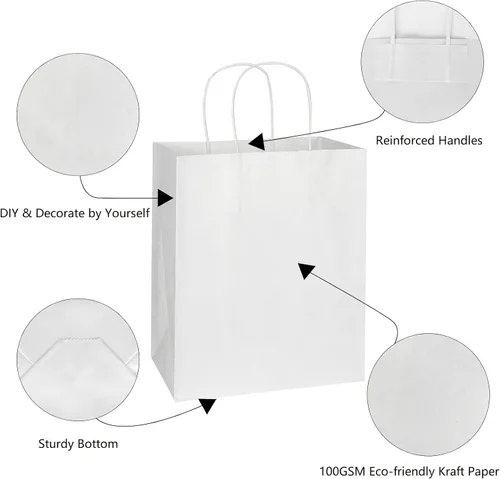 Vista 5 de Toovip Cada paquete de 100 bolsas medianas de papel kraft blanco y verde con asas a granel