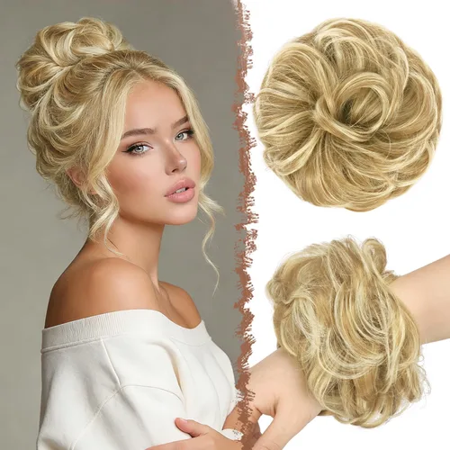 Vista 23 de FESHFEN Pieza de Cabello Grande de Moño Desordenado de Fibra Sintética Negro Azabache, 1.94 oz