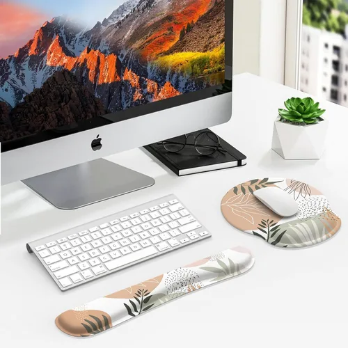 Vista 8 de iLeadon Alfombrilla de mouse con reposamuñecas, reposamuñecas para teclado + alfombrilla ergonómica para mouse + posavasos, alfombrilla de mouse