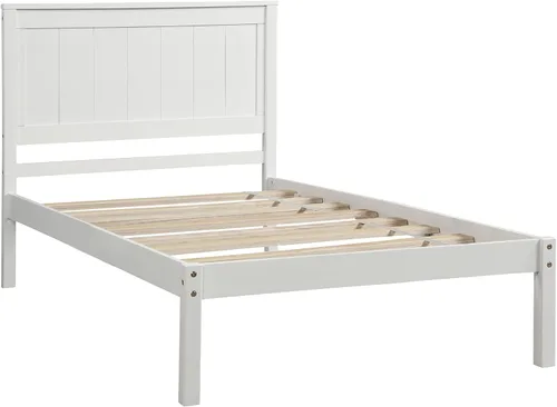 Vista 21 de Elegante cama de plataforma de tamaño Queen con cabecero, plataforma de madera maciza con soporte de listones de madera para dormitorio