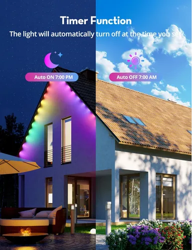 Vista 7 de RGB+IC - Luces permanentes para exteriores para jardín de casa, 50 pies, luces de alero inteligente, luces de cadena, IP67 impermeable