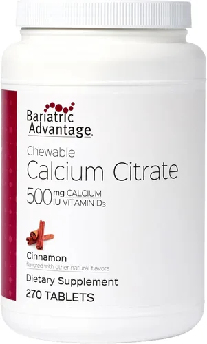 Vista 10 de Bariatric Advantage Citrato de calcio masticable 500 mg - para pacientes de cirugía bariátrica - Tabletas de alta potencia y fácil digestión