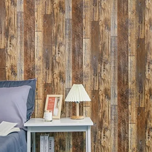 Vista 7 de TANONE Papel de contacto de madera para cocina, papel tapiz autoadhesivo extraíble, impermeable, papel de pared Shiplap de vinilo para armarios