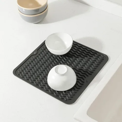 Vista 6 de MicoYang Alfombrilla de silicona para secado de platos para múltiples usos, fácil de limpiar, ecológica, resistente al calor, alfombrilla
