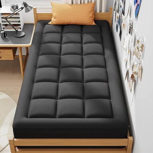 Vista 4 de ELEMUSE Cubrecolchón de espuma viscoelástica de doble capa de 3 pulgadas, tamaño individual, de espuma viscoelástica de gel refrescante de 2 Negro