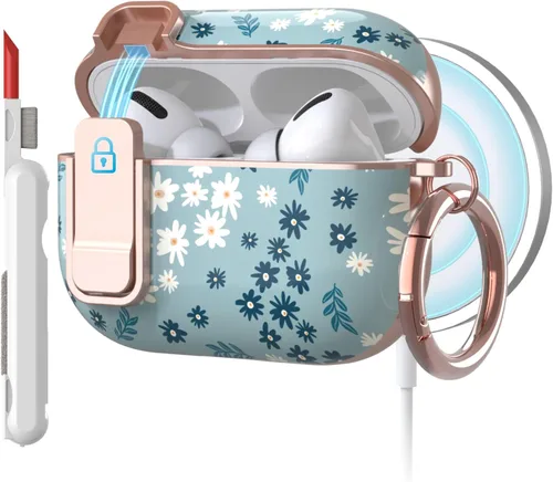 Vista 19 de TATOFY Funda rígida para AirPods 1 y 2, elegante y bonitos patrones de flores, funda protectora rígida con llavero de clip