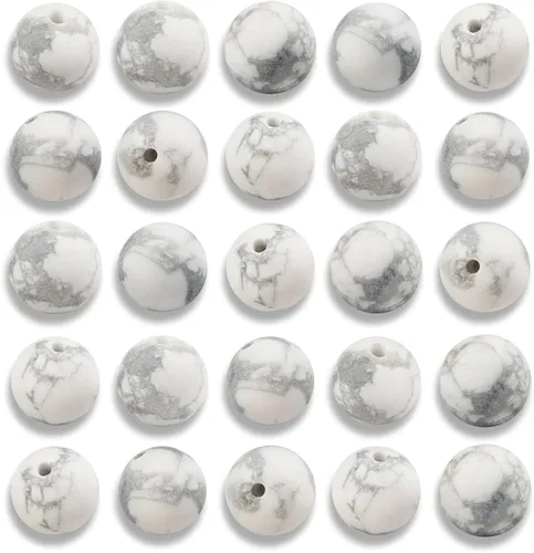 Vista 19 de 100 cuentas redondas sueltas de piedra turquesa natural de 0.236 pulgadas (0.236 in) para fabricación de joyas con cordón elástico de cristal