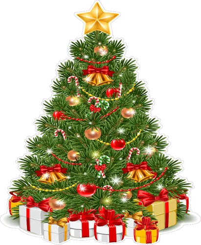 Árbol de Navidad con regalos v2 para ventana y decoración de pared (34 x 28)
