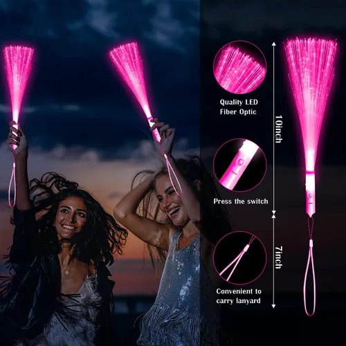 Vista 2 de 60 unidades varitas de fibra óptica rosa, varitas de luz LED, varitas luminosas LED a granel con 3 modos de parpadeo, varillas LED intermitentes