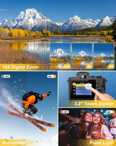 Vista 5 de Cámaras digitales 8K de 88 megapíxeles para fotografía, cámara WiFi de videoblogs de 8K para YouTube con enfoque automático y pantalla táctil