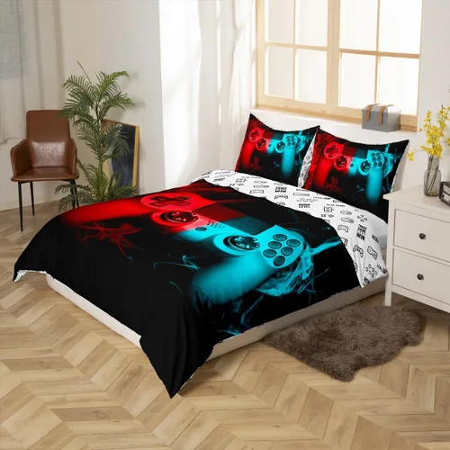 Vista 2 de Feelyou Juego de funda de edredón para niños y adolescentes, juego de funda de edredón con estampado de consola de videojuegos, decoración
