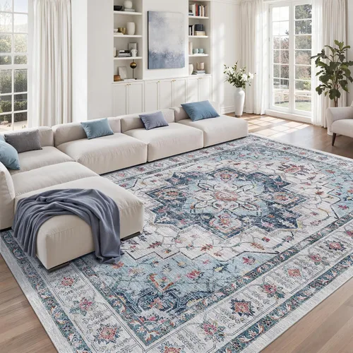 Vista 94 de zesthome Alfombras de área de 5 x 7, lavables a máquina, para sala de estar, dormitorio, resistentes a las manchas, vintage, de gran área, Beige