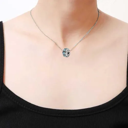 Vista 4 de KunBead Dijes de cuentas de plata con corazón de piedra natal para cumpleaños pulseras y collares para mujer Cristal