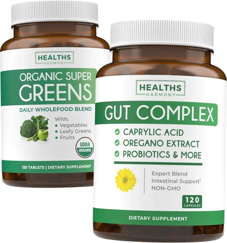 Super Greens & Gut Complex (suministro para 2 meses) Paquete de verduras digestivas en polvo orgánico Super Greens – Superalimento completo (120