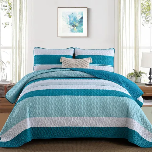 Vista 14 de Dinjoy Juego de edredón bohemio tamaño matrimonial, 3 piezas de edredón a rayas gris oscuro, juego de ropa de cama acolchado de microfibra suave