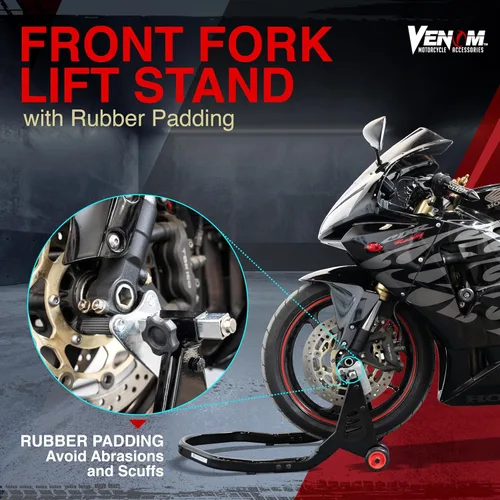 Vista 3 de Venom Combo de soporte de elevación delantero y trasero, soporte de elevación universal de basculante para bicicleta deportiva, soporte de horquilla
