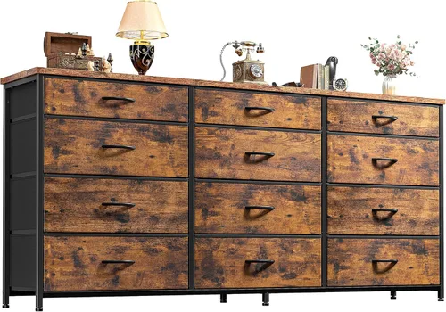 Vista 9 de ROMORGNIZ - Cómoda de 140 cm de largo para dormitorio con 12 cajones de tela, centro de entretenimiento para televisores de 152 cm, cómodas