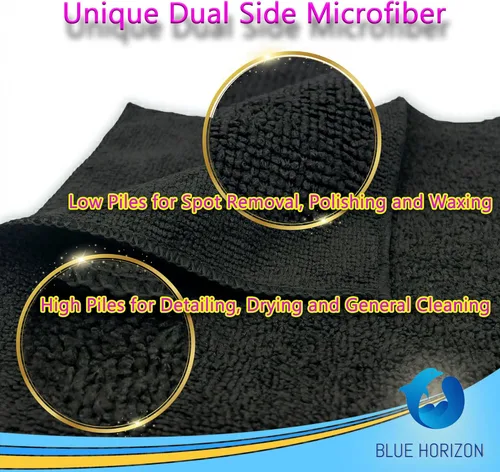 Vista 3 de Blue Horizon Toallas de limpieza de microfibra negras, paquete de 24 paños de felpa ultra suave de doble cara, paños de limpieza de microfibra