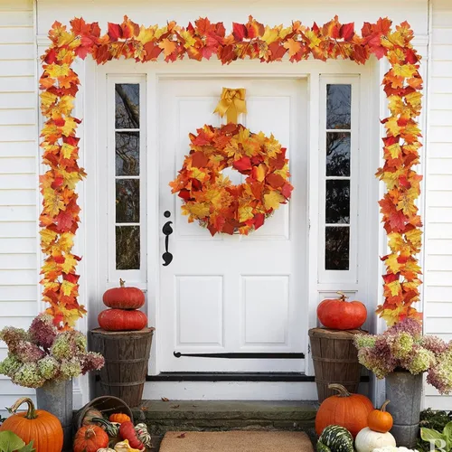Vista 6 de Paquete de 2 guirnaldas de hojas de arce para decoración de otoño con luces, funciona con pilas, guirnalda de decoración de otoño para el hogar