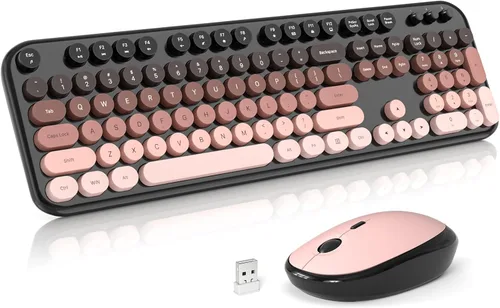 Vista 20 de MOFII Combo de teclado y mouse inalámbricos, teclado retro de 2.4 GHz, tamaño completo, mouse silencioso, receptor USB, Plug and Play, para PC