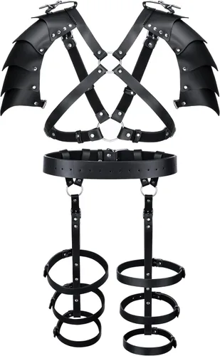 Vista 3 de Polainas de cuero sintético de caballero medieval, corsé, chal renacentista, capa de hombro, bufanda, accesorios