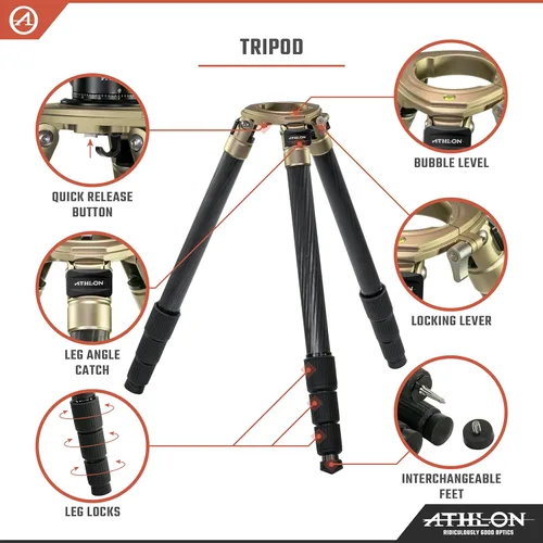 Vista 2 de Athlon Optics 706005: Midas Cf40 - Trípode de Fibra de Carbono (Tubo de 40Mm), Cabeza de Bola (55Mm)