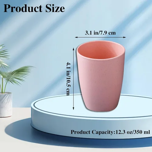 Vista 2 de Juego de 5 vasos de paja de trigo, pequeños vasos reutilizables de 12 onzas, aptos para lavavajillas, vasos de agua apilables de plástico