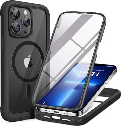 Vista 226 de Miracase Glass Series - Funda para iPhone 11 de 6.1 pulgadas, funda resistente de cuerpo completo mejorado con protector de pantalla de vidrio Negro